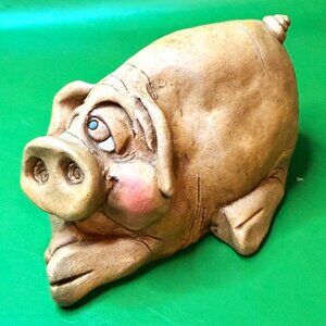 Vintage 1988 Critter Factory Pottery Pig Animal Figurine Funny Farmhouse Décor